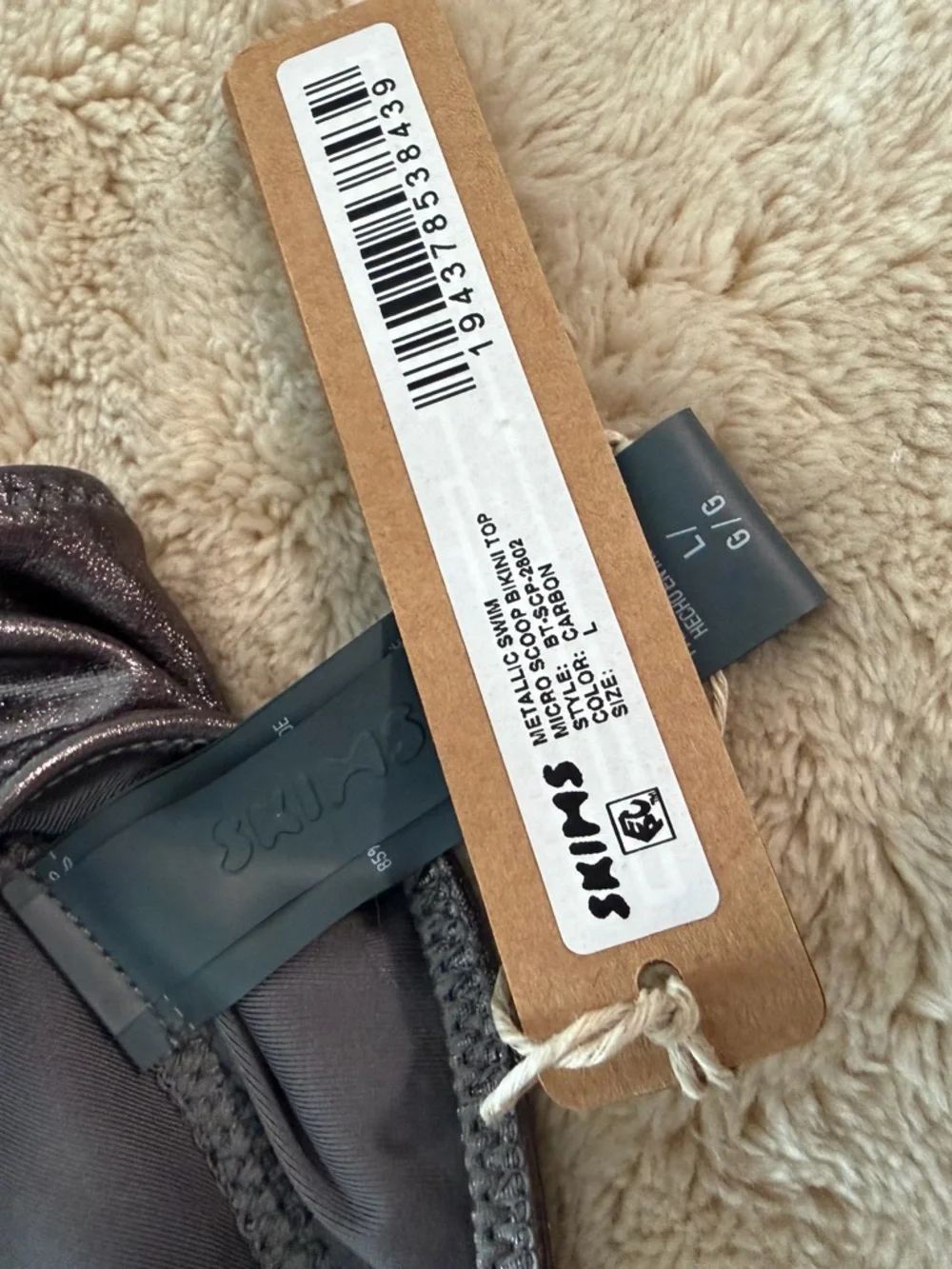 NWT SKIMS Metallic Micro Scoop Bikini Top - Carbon - Picture 2 of 6